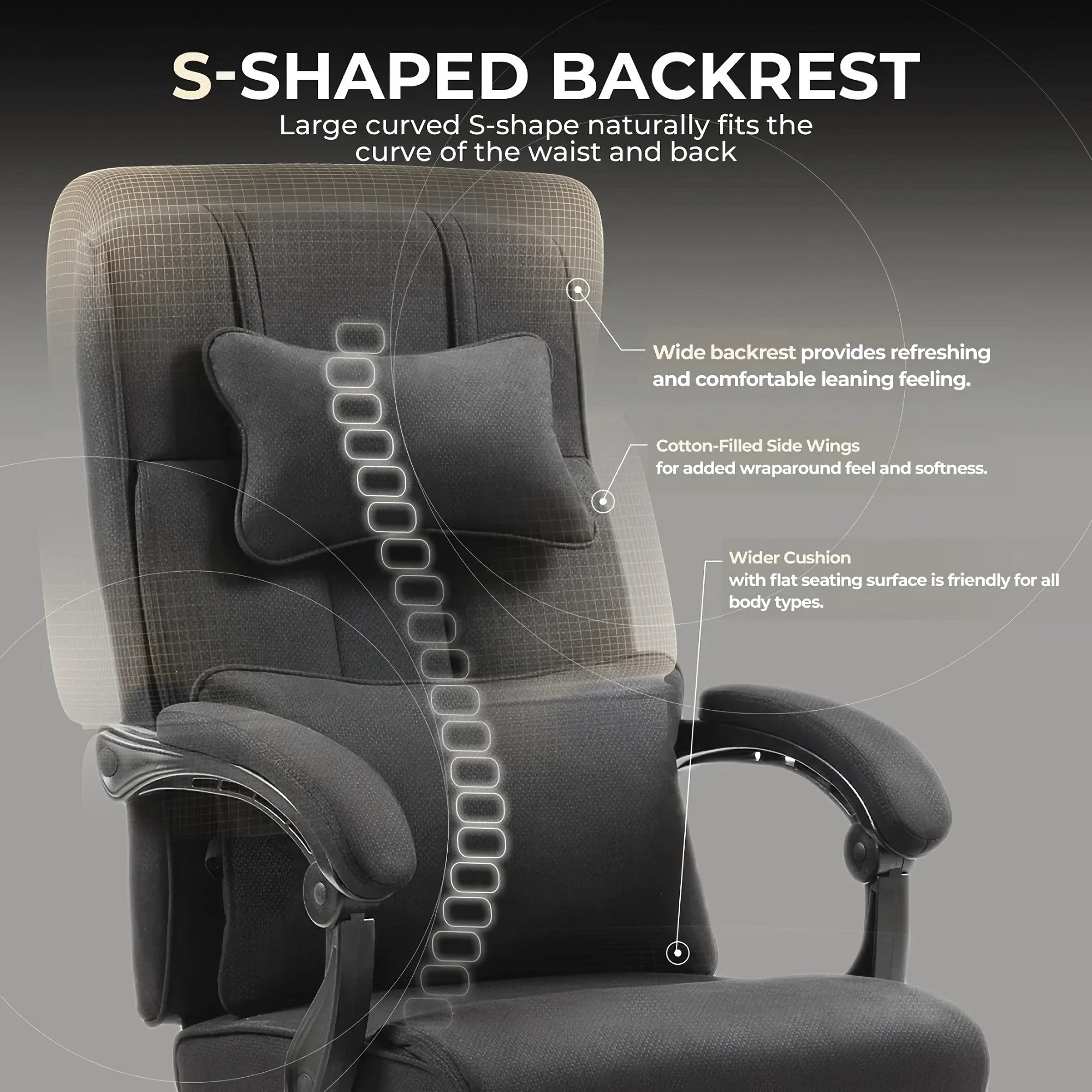 DOWINX Fabric Office Chair, Ergonomic Gaming Computer Chair with Footrest, Lumbar Support, Swivel Wheels for Home, Office - LS-6653F DOWINX Fabric Office Chair, Ergonomic Gaming Computer Chair with Footrest, Lumbar Support, Swivel Wheels for Home, Office - LS-6653F